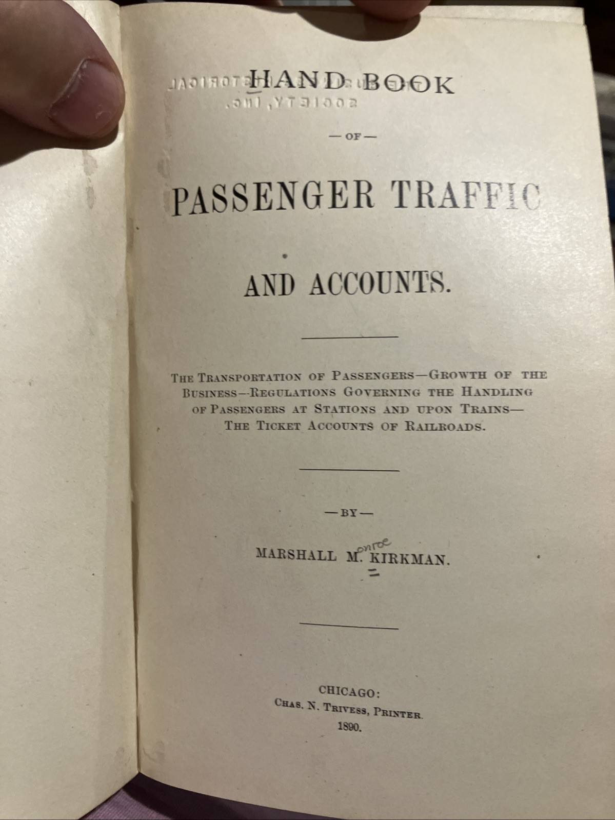 Hand Book Of Passenger Traffic Accounts by Marshall Kirkman Copyright 1890