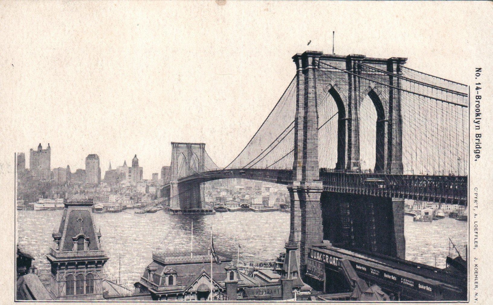 ANTIQUE Pre WWI Loeffler Brookyln Bridge POSTCARD - UNDIVIDED BACK - UNUSED