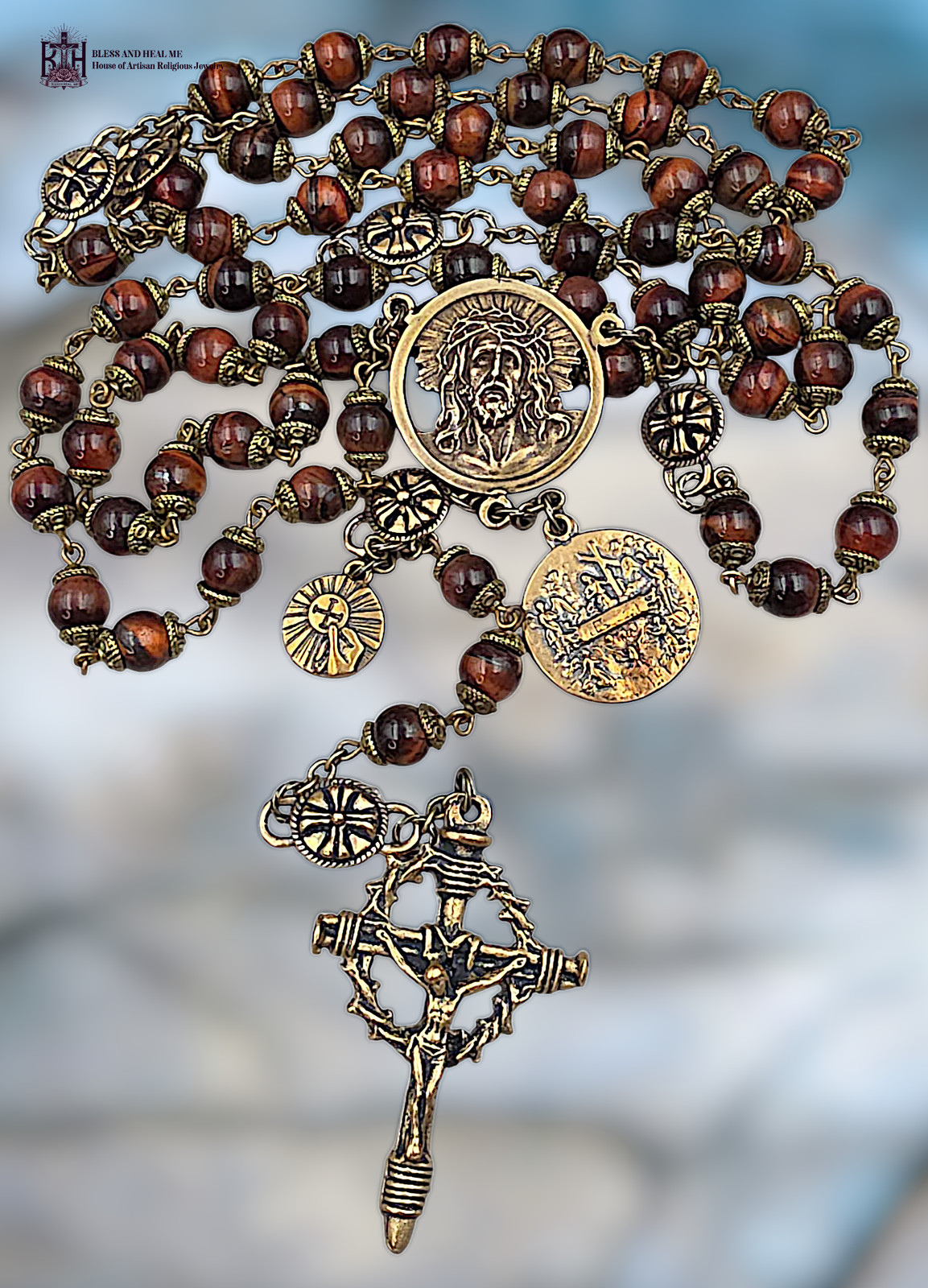 Chaplet of Precious Blood Crown of Thorns 63 Beads | Bronze |Red Tiger Eye