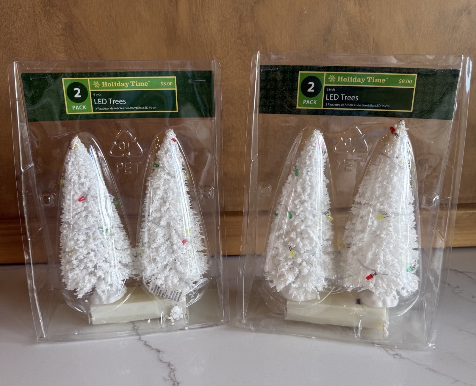 Holiday Time Christmas Village LED Trees 6” NOS White Flocked Total of 4 Holiday Time Christmas Village LED Trees 6” NOS White Flocked Total of 4