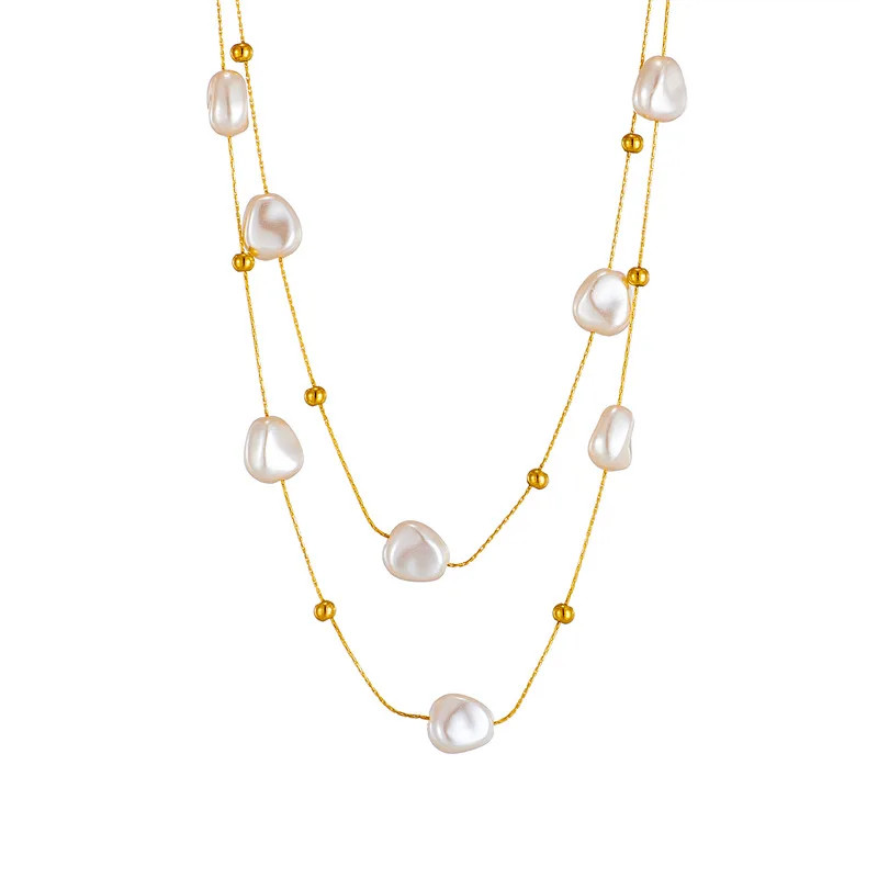 Double Layered Simulated Baroque Floating Multiple Pearl Necklace
