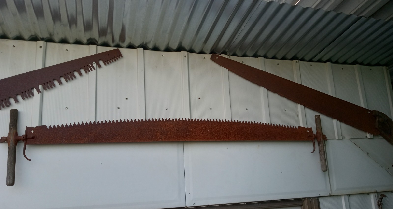 Two Man Cross Cut Saw And Two Buck Saws Yard Art