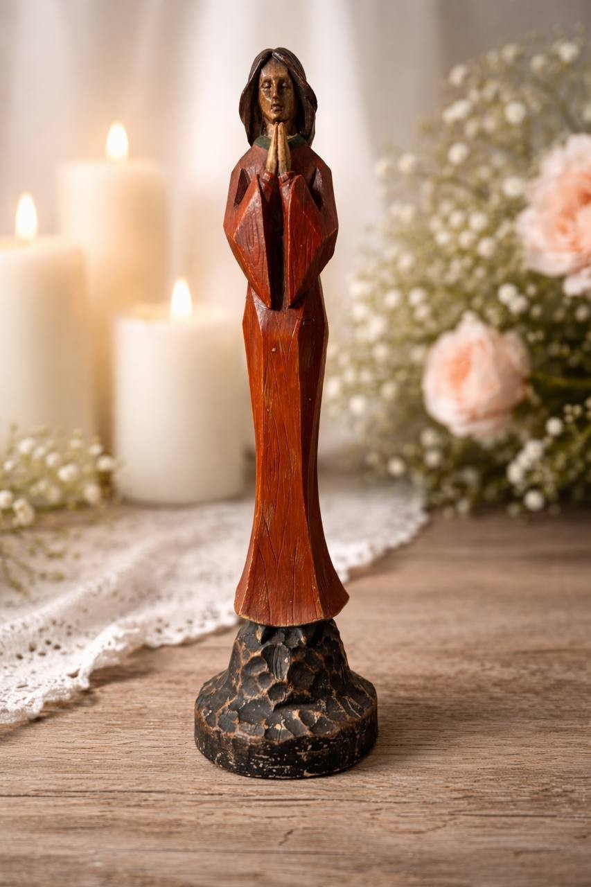 Southern Living At Home Santos Praying Angel Figurine Rust Brown Wood Look 14