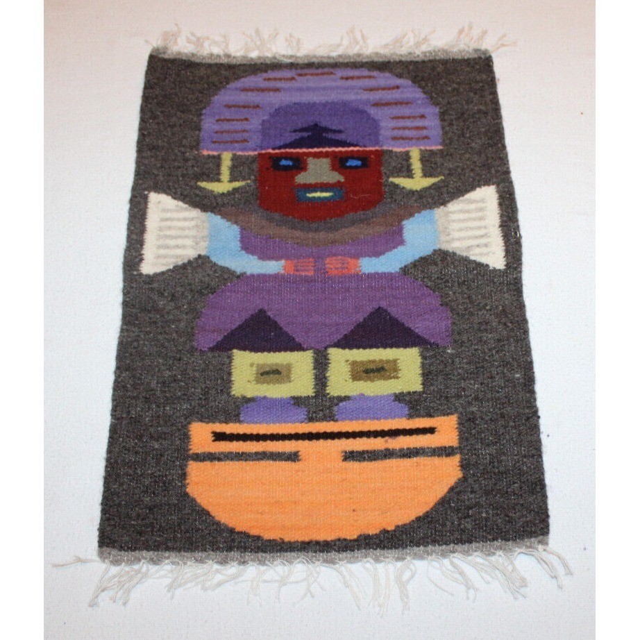 vintage South American woven wool tapestry mat (15.5