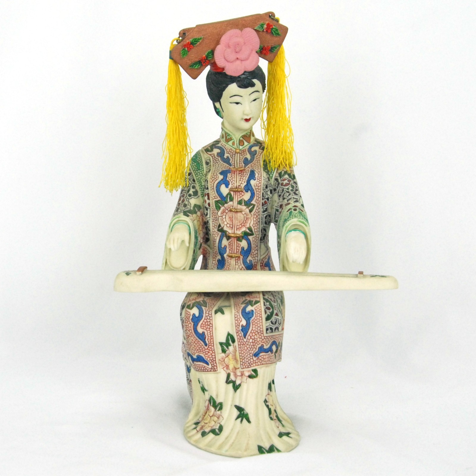 Vintage Chinese Shiwan Wucai Woman Playing Zither