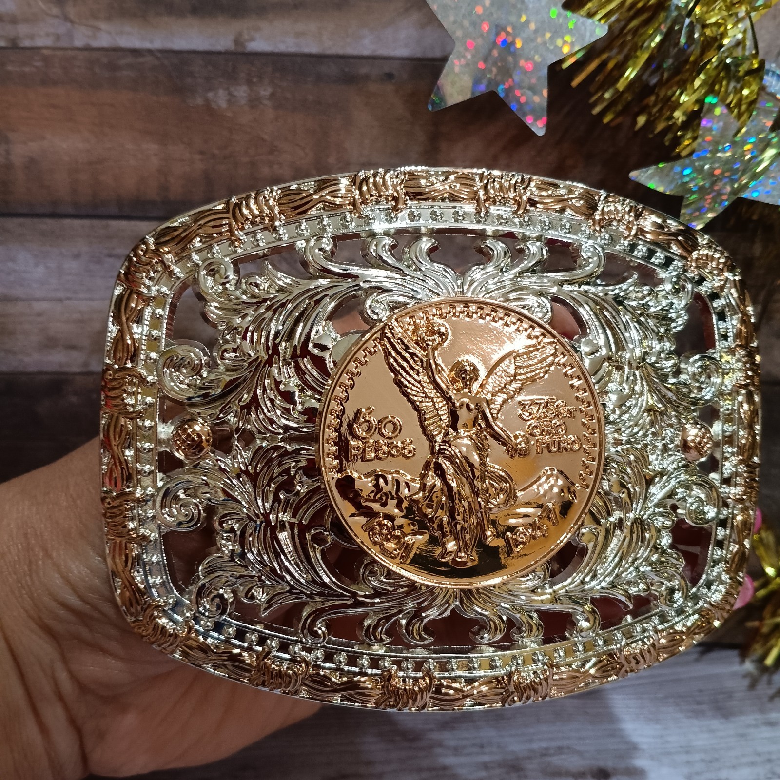 Centenario Western Belt Buckle Rosetone Silver Pink Rhinestone Faux Mexican Peso Centenario Western Belt Buckle Rosetone Silver Pink Rhinestone Faux Mexican Peso