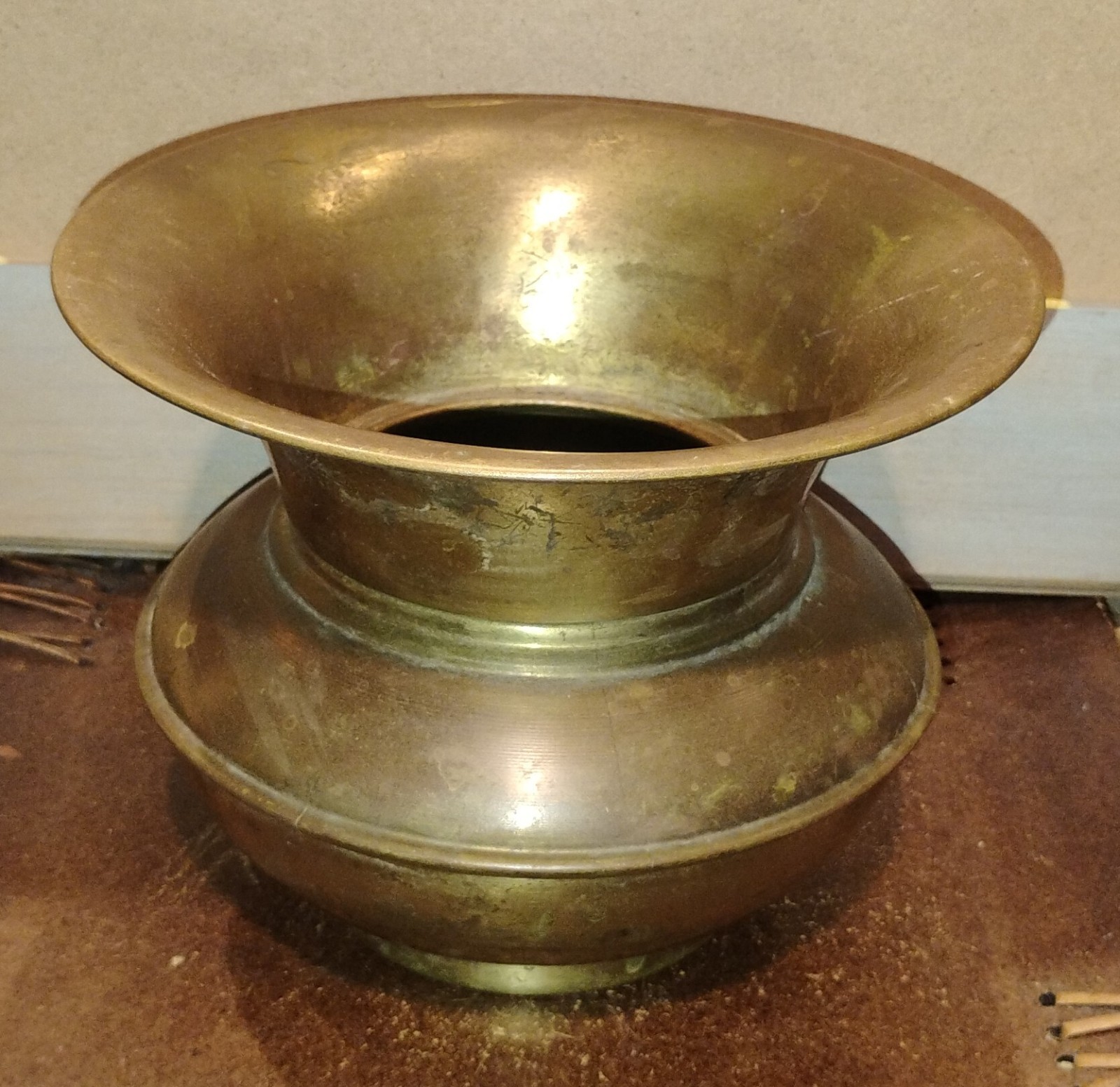 Vintage Brass Spittoon Cuspidor Pot  5” H x 6” Across~ Patina