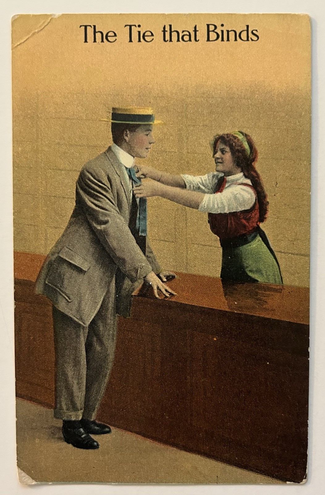 The Tie That Binds Postcard Romantic Couple Man Woman Early 1900s Humor Series