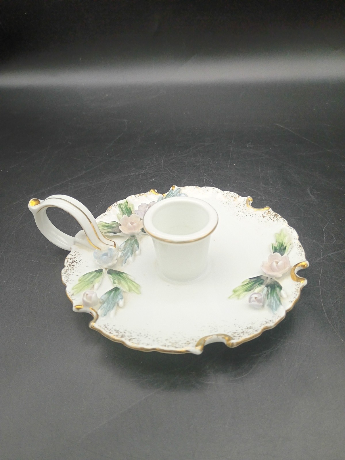Lefton China 1950s Porcelain Hand Painted Candleholder w/Handle 