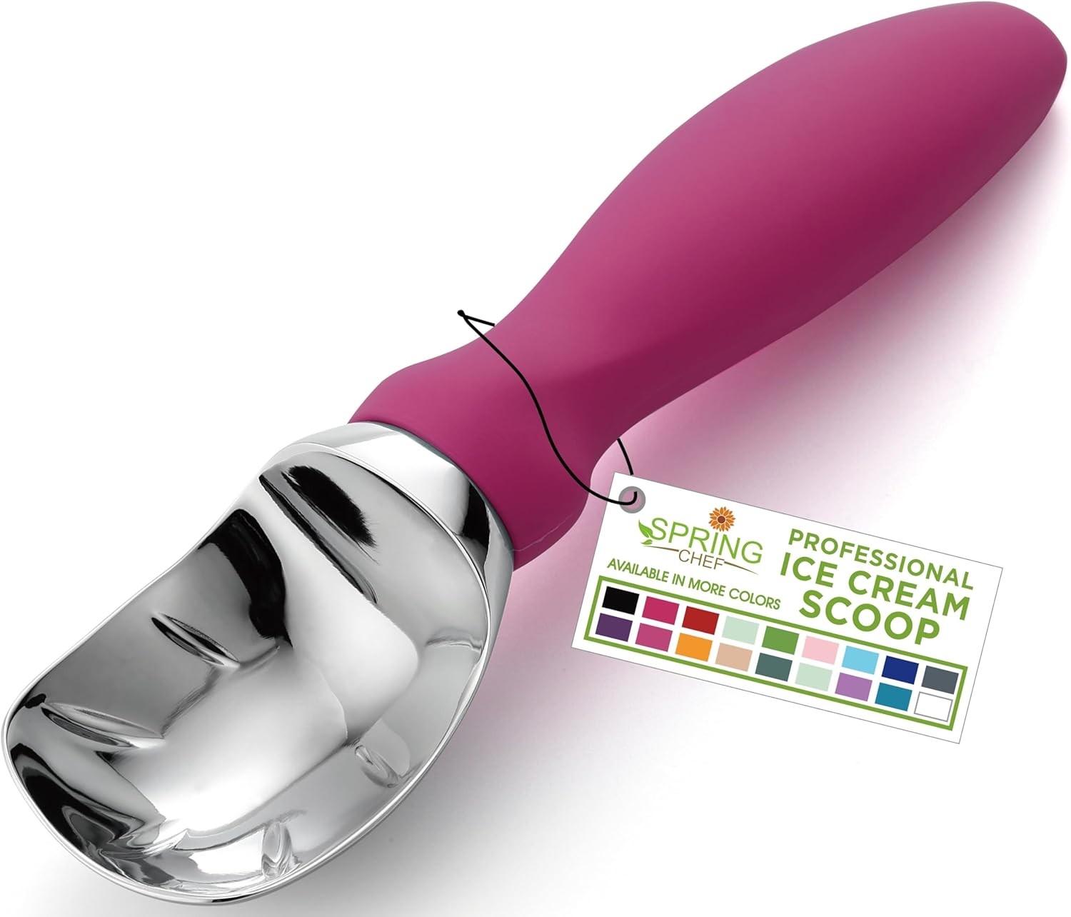 Spring Chef Heavy Duty Metal Ice Cream Scoop Magenta Non Slip Handle