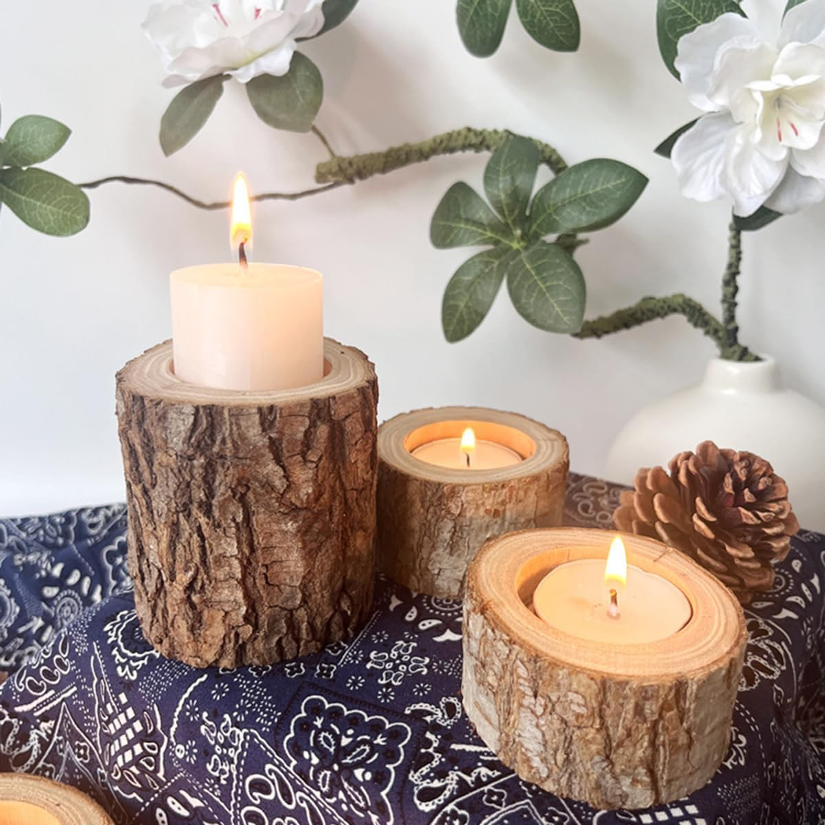 Vintage Candle Holder, Natural Wooden Tea Light Candle Holders, Farmhouse Wood C