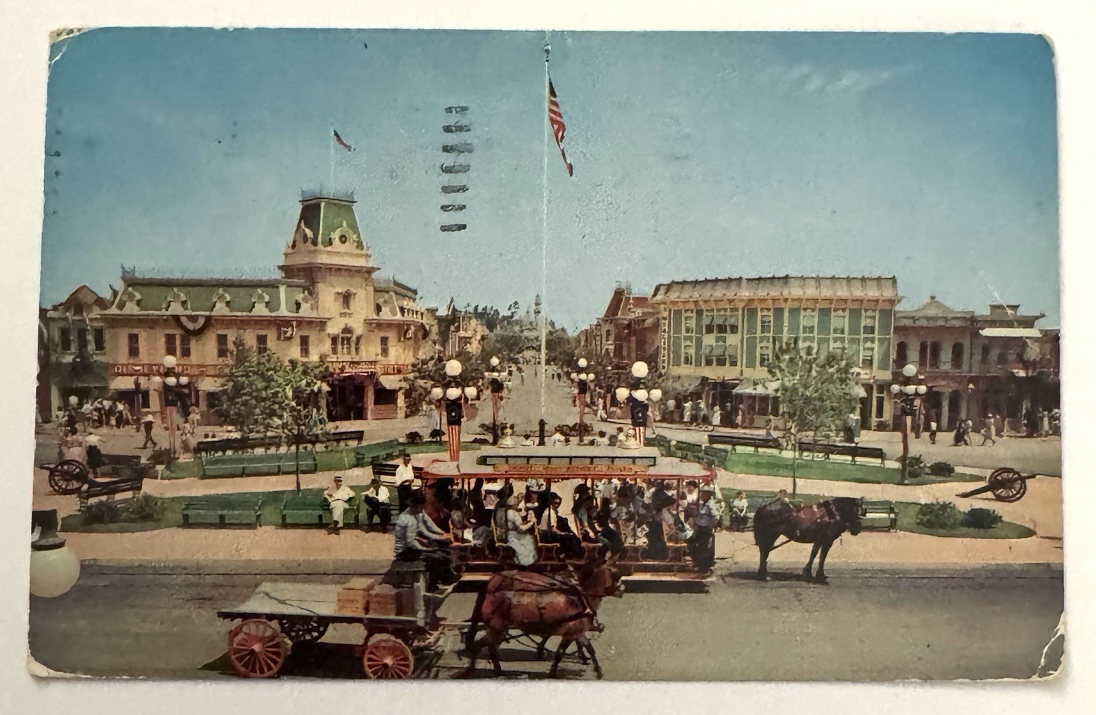 Vtg 1950\'s Disneyland Postcard Town Square On Market Street USA RARE