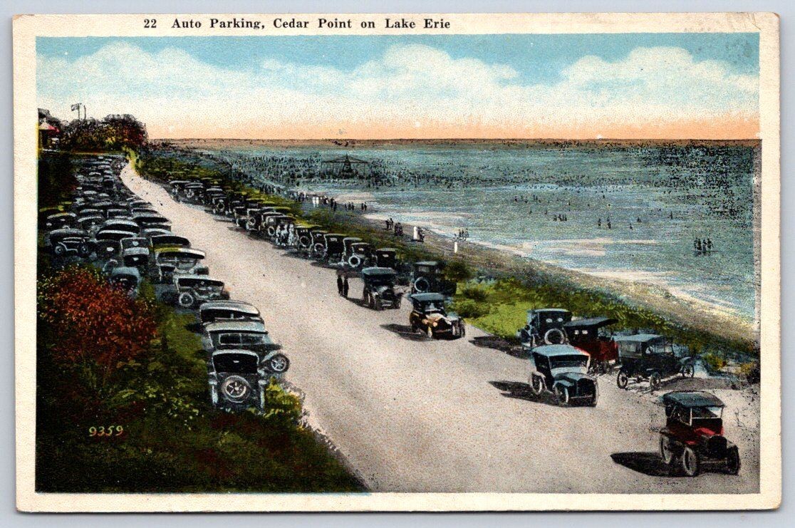 Antique Ohio Postcard SANDUSKY Cedar Point Lake Erie Auto Parking