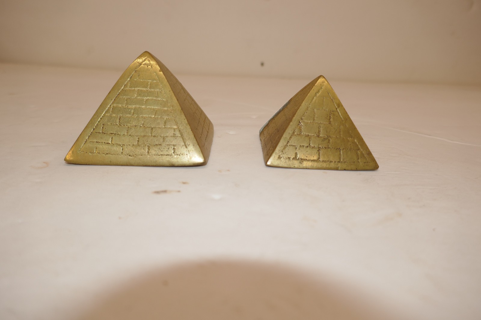 Vintage Solid Brass Egyptian Pyramids, Stackable, Set of Two