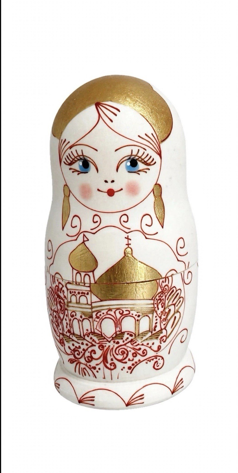 Russian Matryoshka 5 Pcs White Gold Church