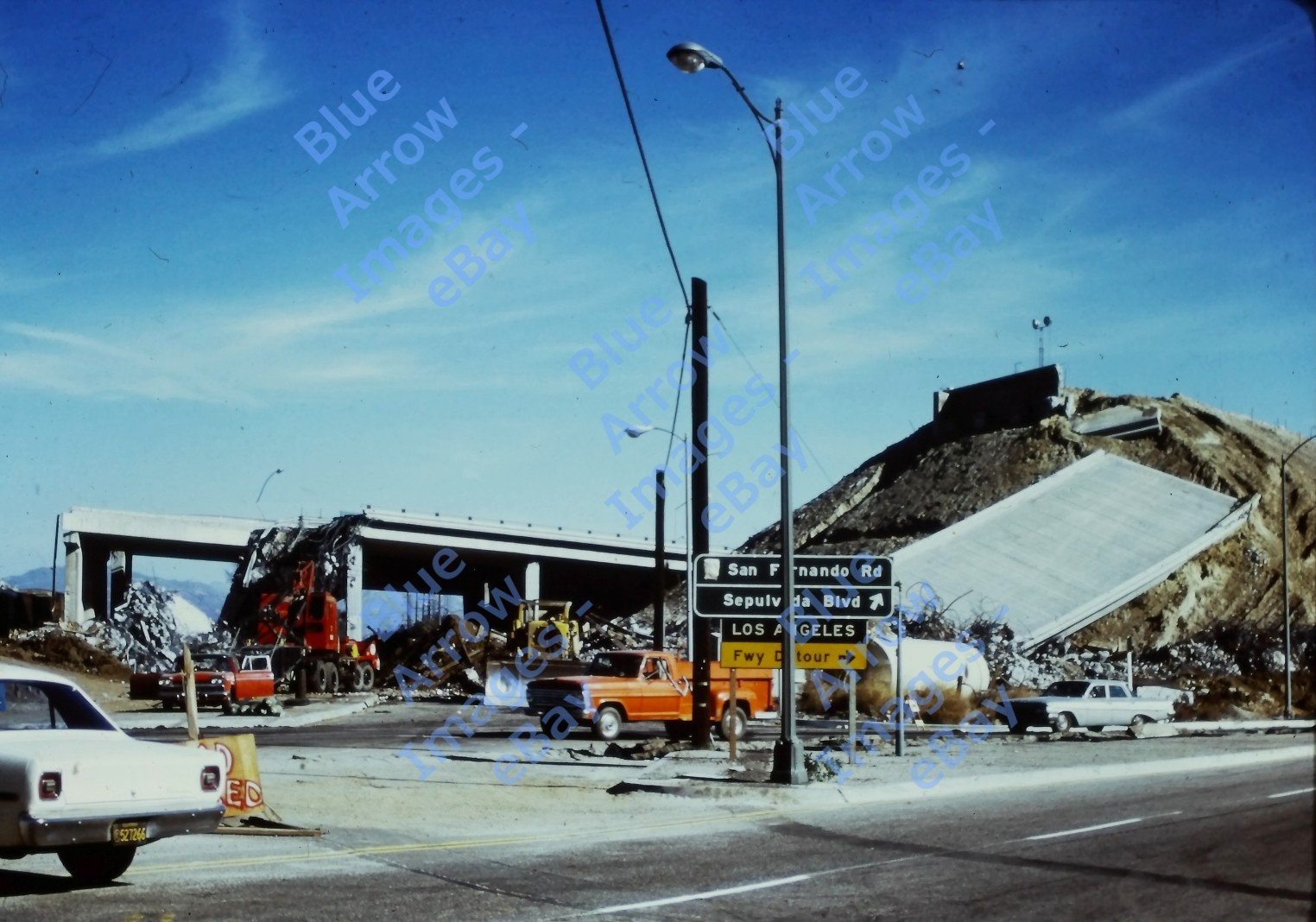 1971 35mm Slide Earthquake Damage Bridge Collapse San Fernando CA #17071