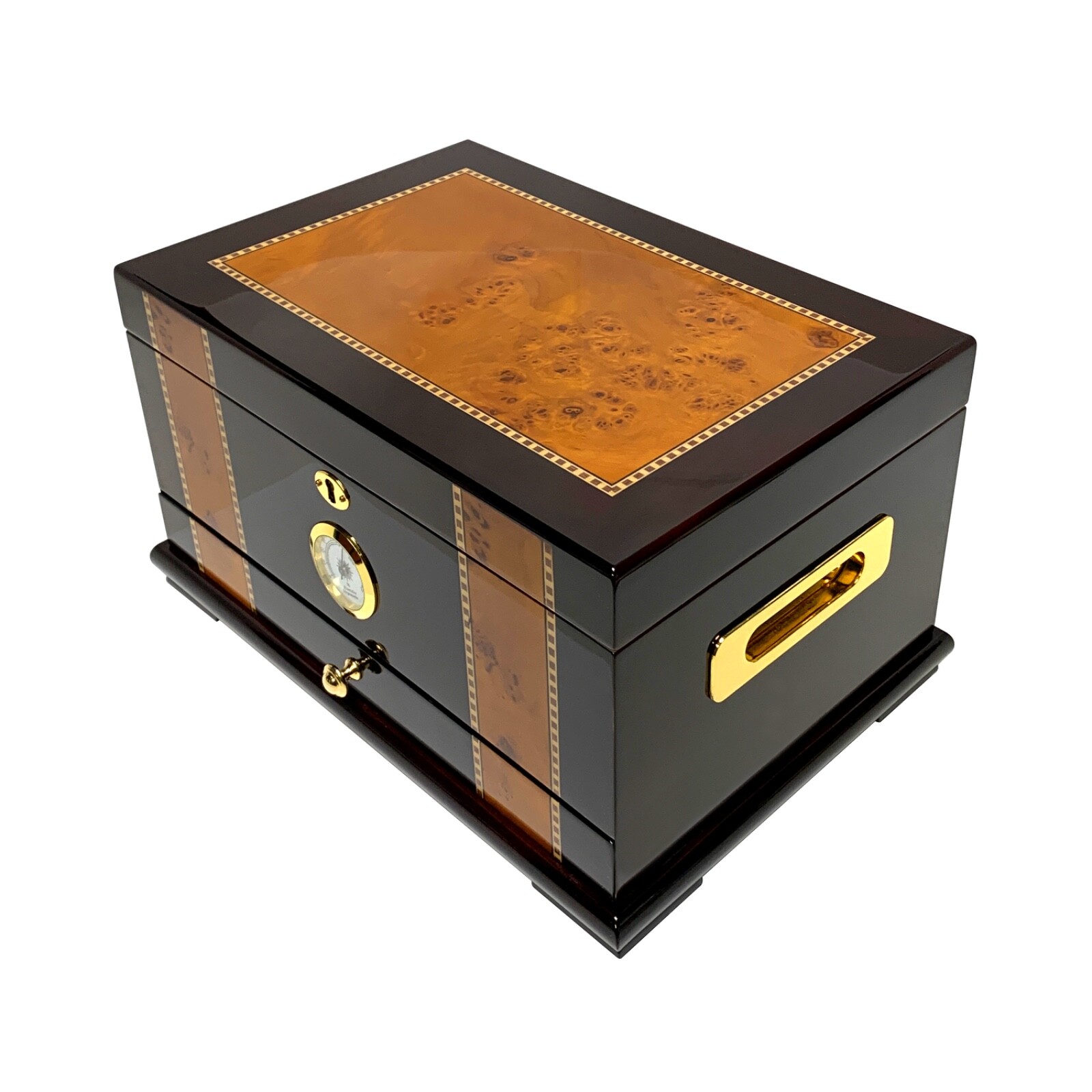 Solana 55-100 Cigar Gloss Rosewood Wood Inlay Humidor Key Lock Solana 55-100 Cigar Gloss Rosewood Wood Inlay Humidor Key Lock