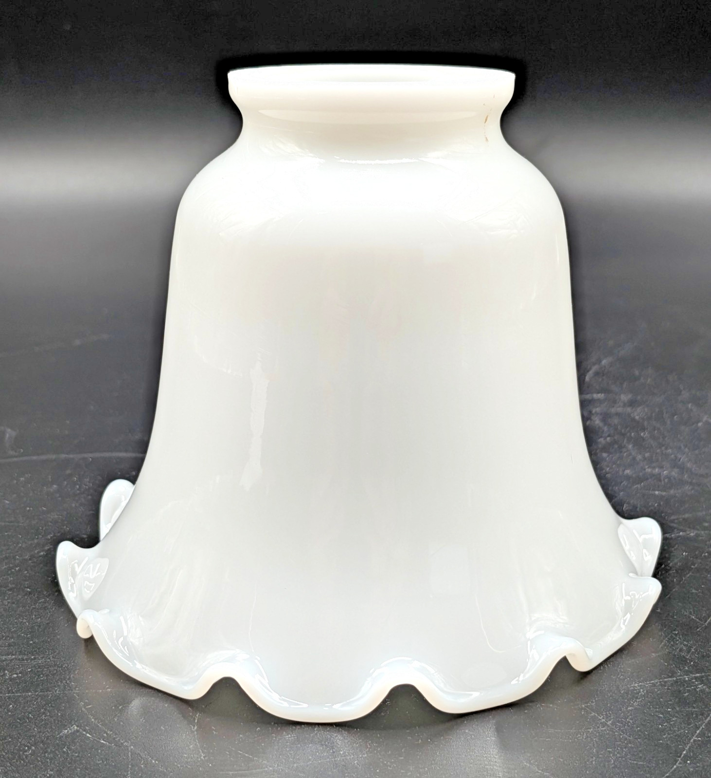 NOS White Milk Glass Crimped Rim Hand Blown Glass Shade, 2-1/4” Fitter