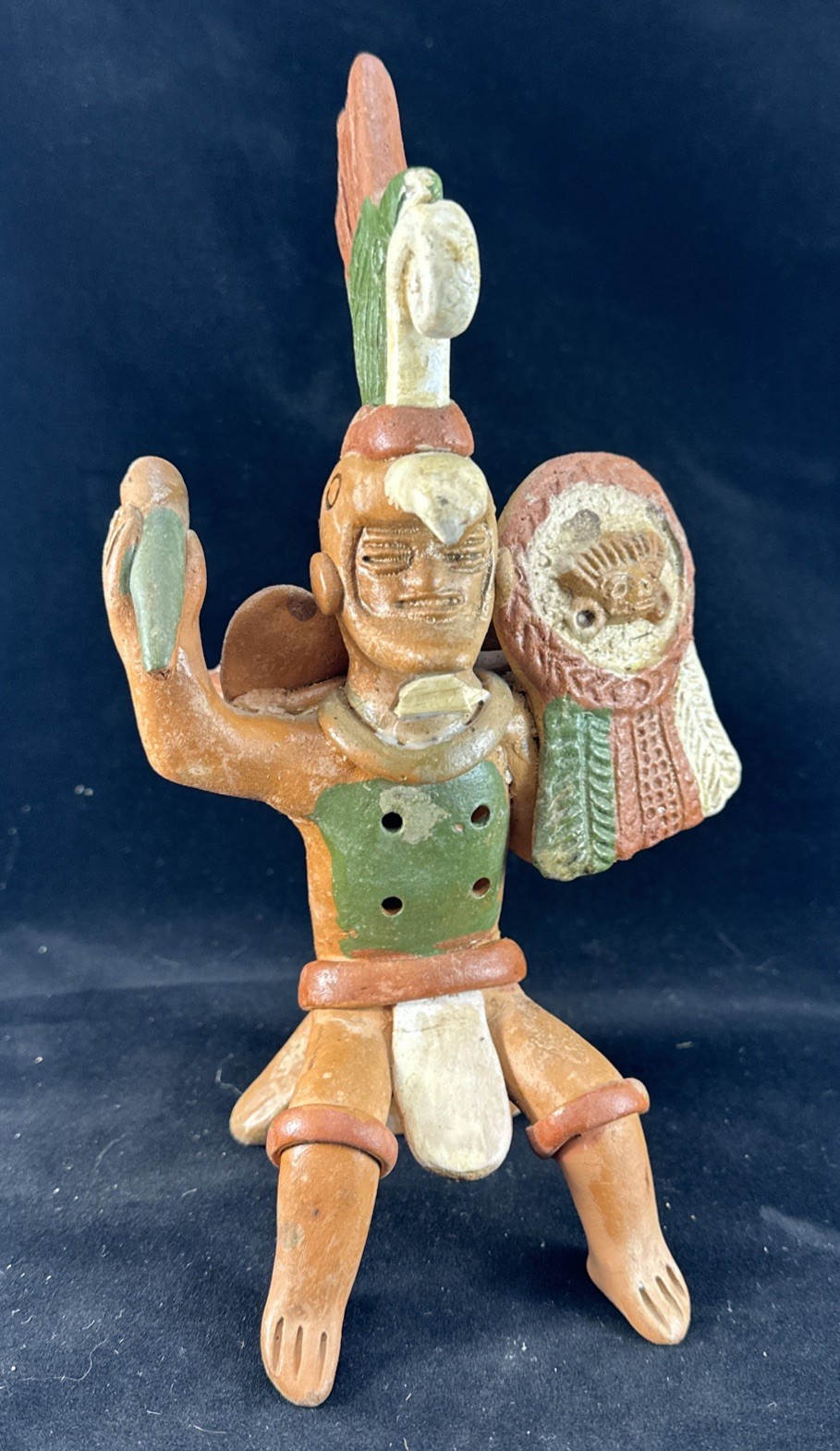 vintage Aztec Mayan Mexican Folk Art Pottery Flute Whistle Clay Figure 9” Tall
