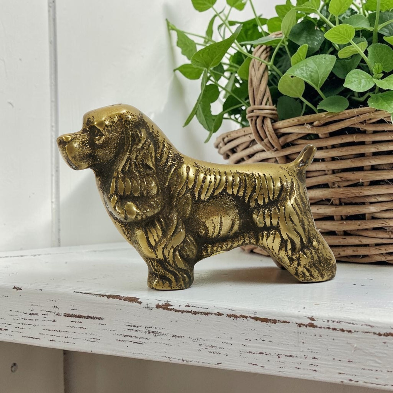 VTG Solid Brass Puppy Dog Cocker Spaniel Standing Figurine Heavy Korea 4.5\ VTG Solid Brass Puppy Dog Cocker Spaniel Standing Figurine Heavy Korea 4.5\