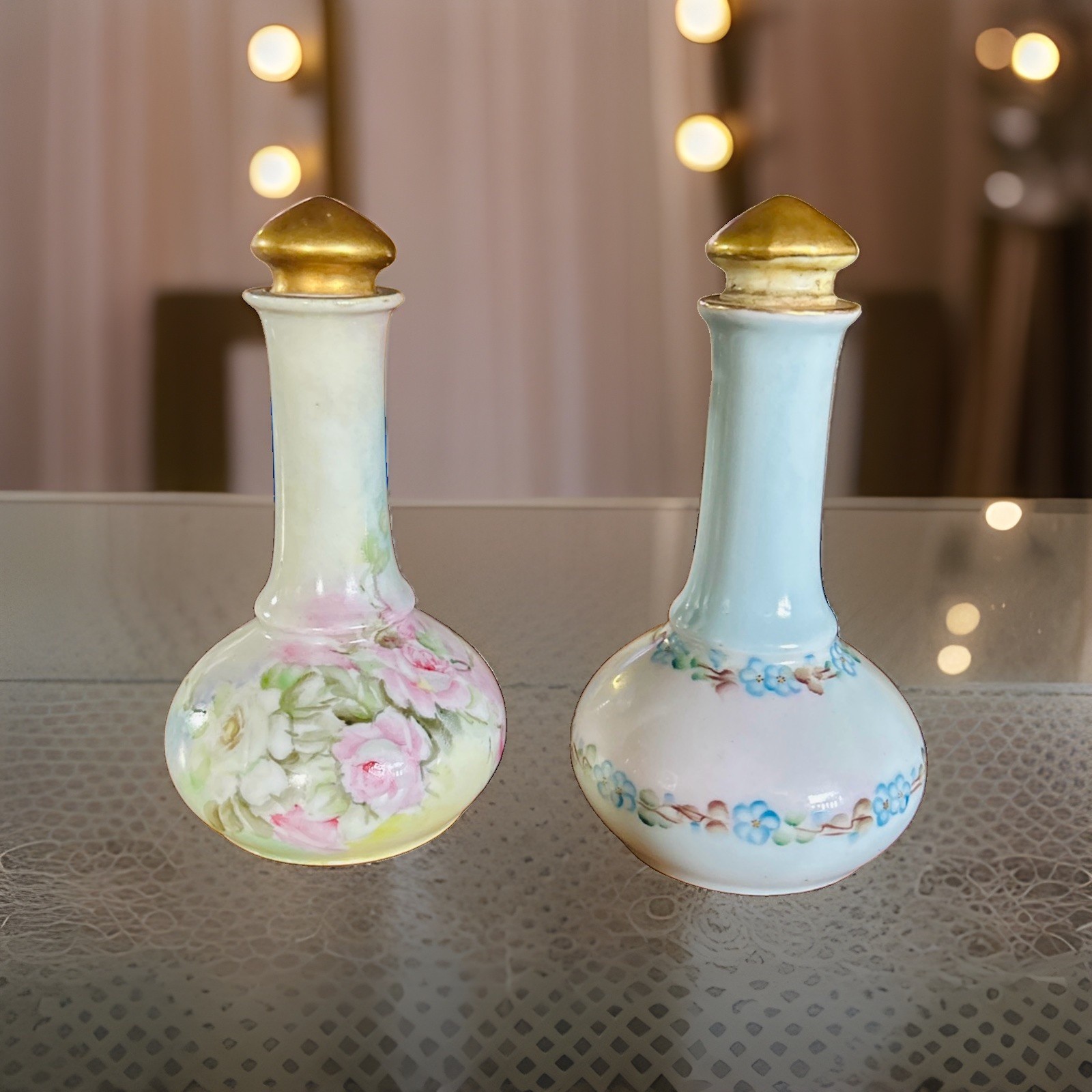 PAIR OF Antique RS Germany (Reinhold Schlegelmilch) Hand Painted Perfume Bottle