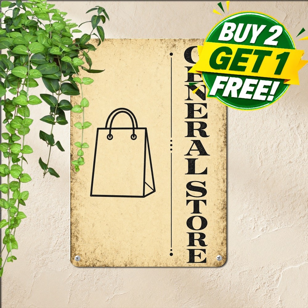 Vertical Serif Layout Shop Sign Metal Plaque Commercial Store Entrance