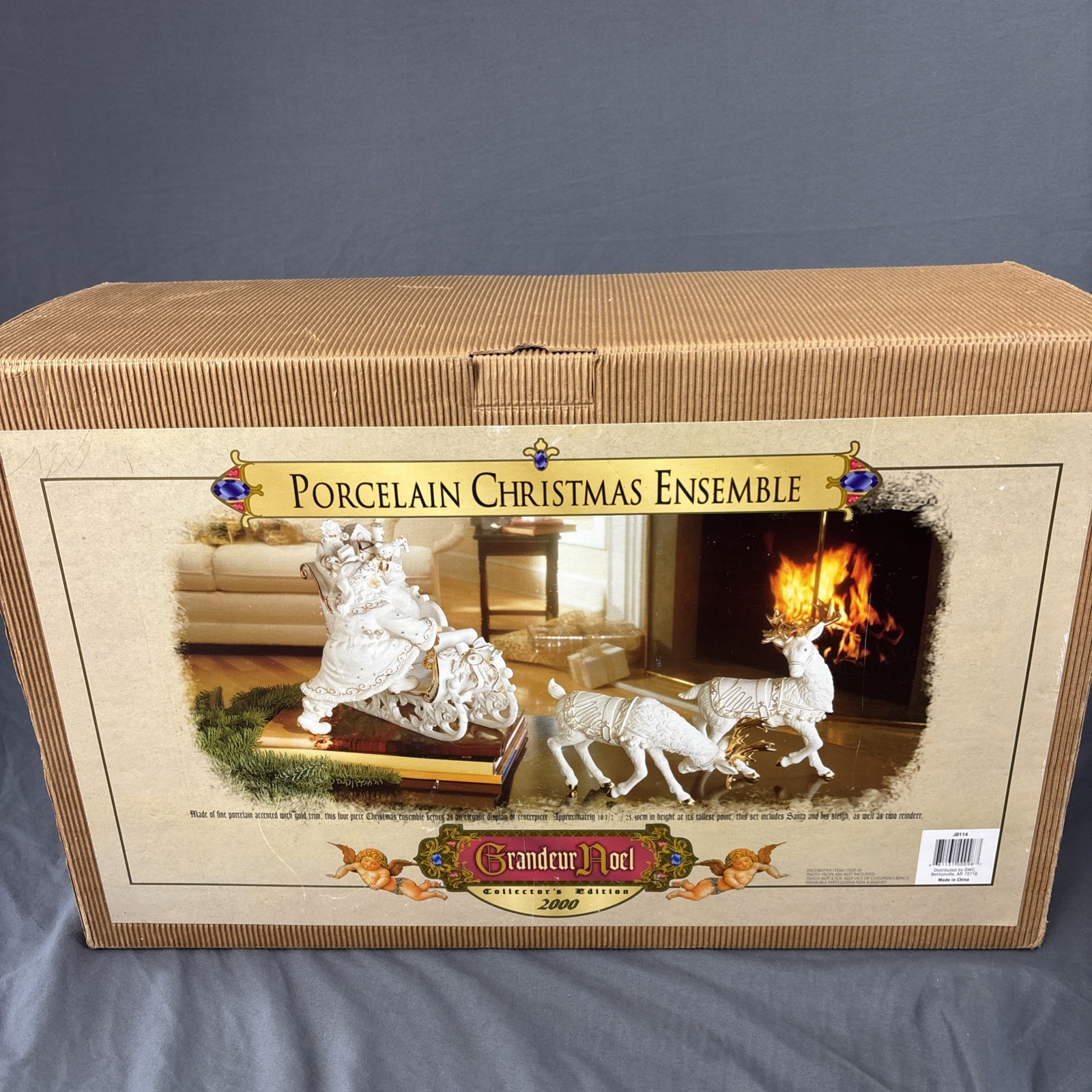 Grandeur Noel Porcelain Christmas Ensemble 2000 Edition Santa Reindeer Sleigh