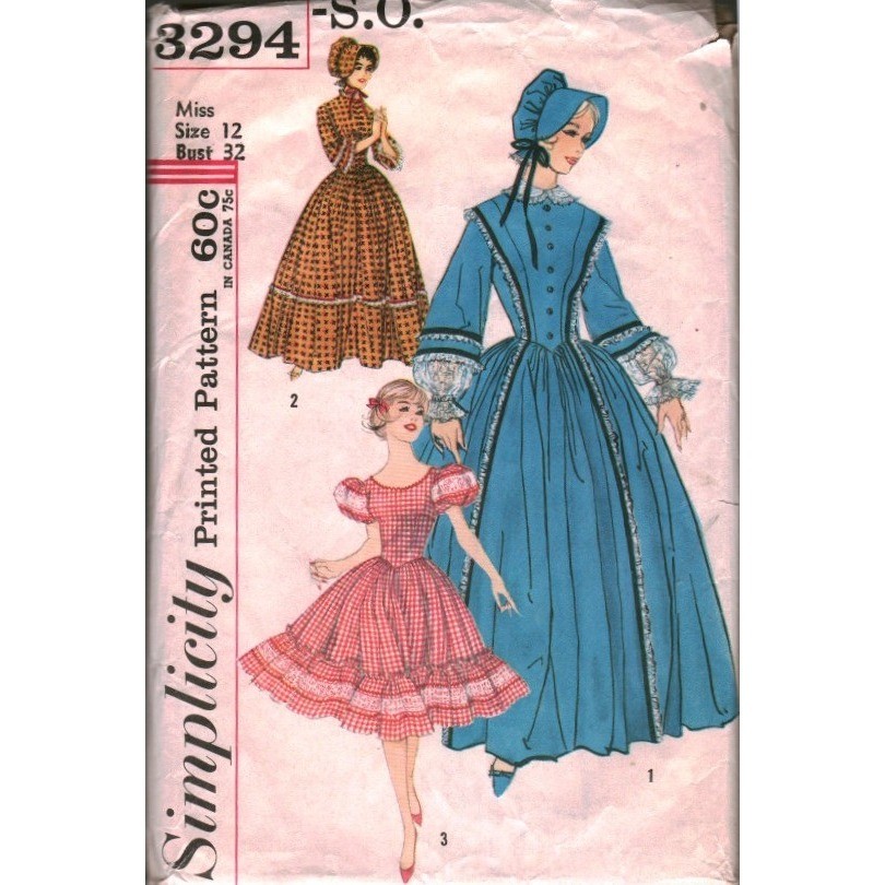 Vintage Simplicity 3294 Centennial Costume Square Dance Dress Bonnet Pattern 12