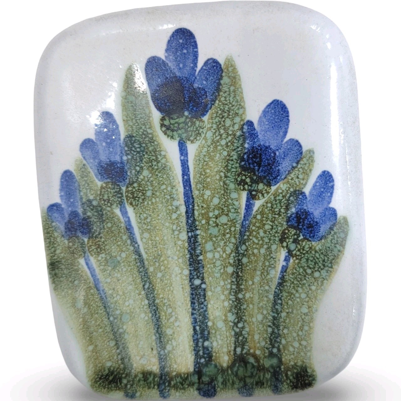 Vintage Simão Portugal Terracotta Trinket Box HandPainted Blue Floral Ceramic 