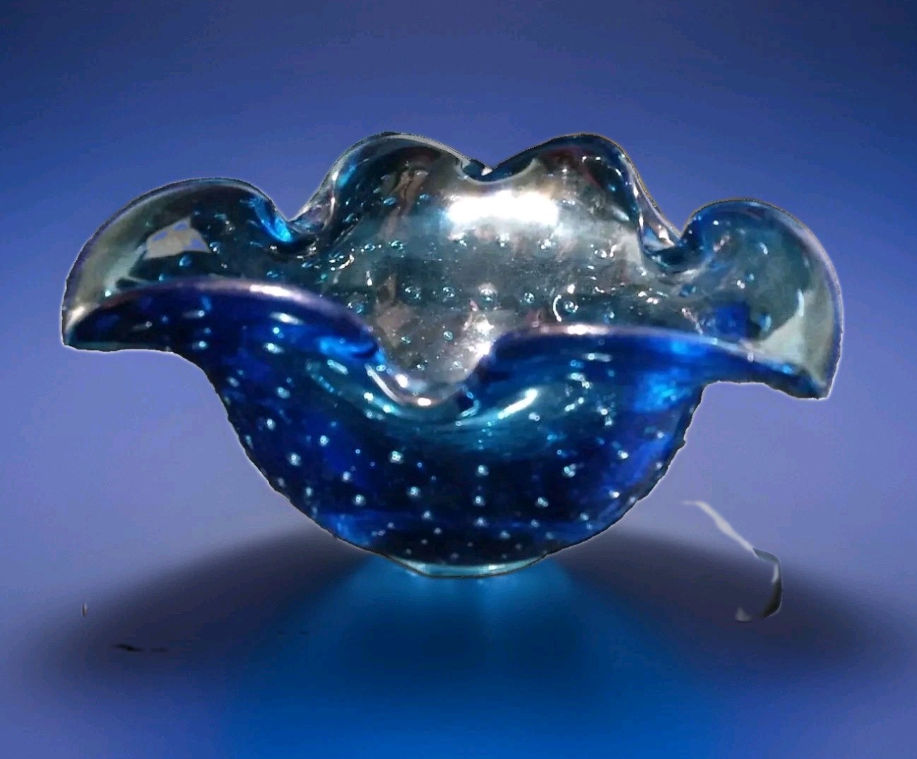 Creative Artisans Garden Art Hand Blown Blue Ombre Bubble Glass Ash Tray