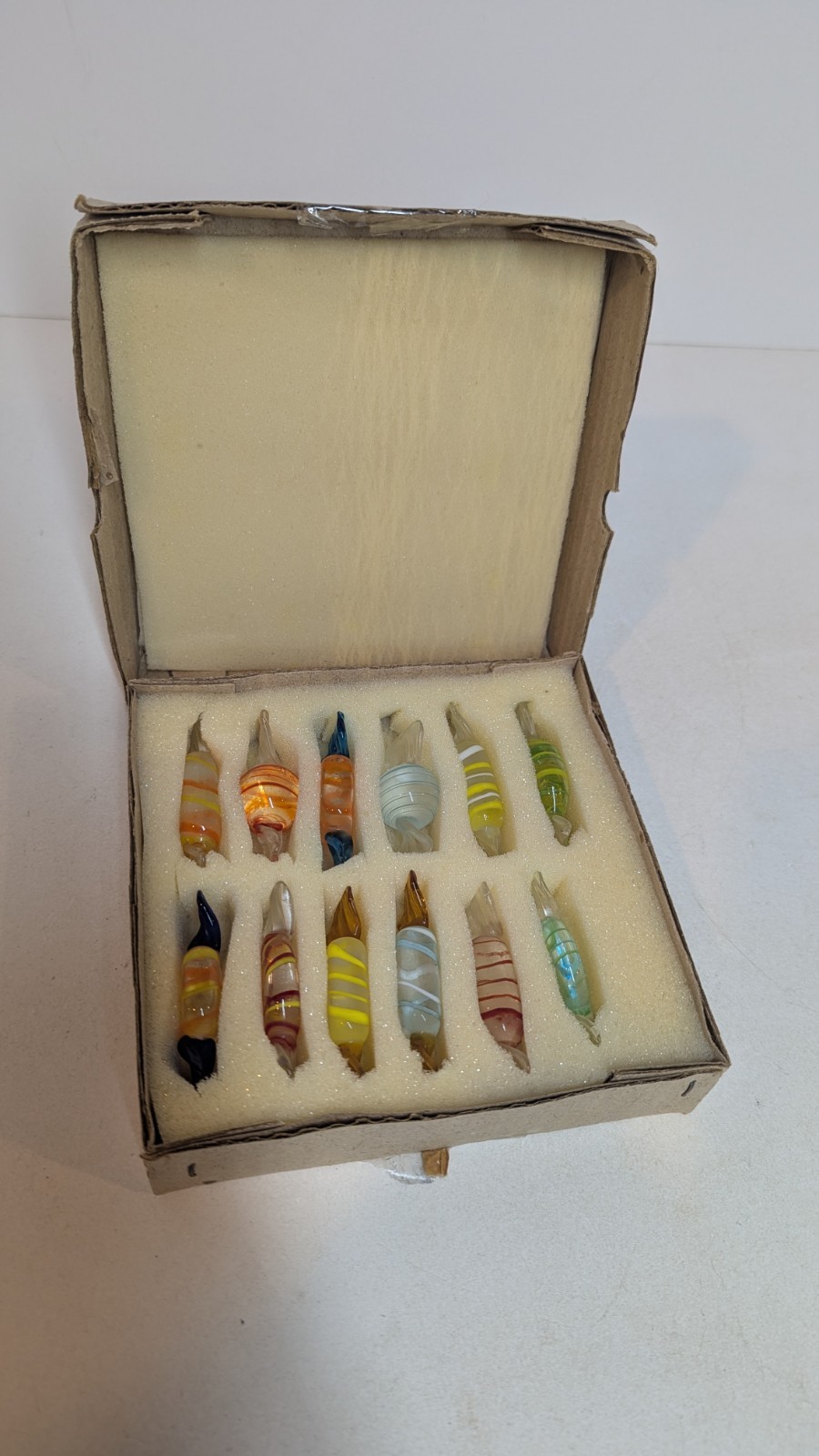 Vtg Set Of 12 Lillian Vernon Glass Candy Pieces Handcrafted w/ Original Box