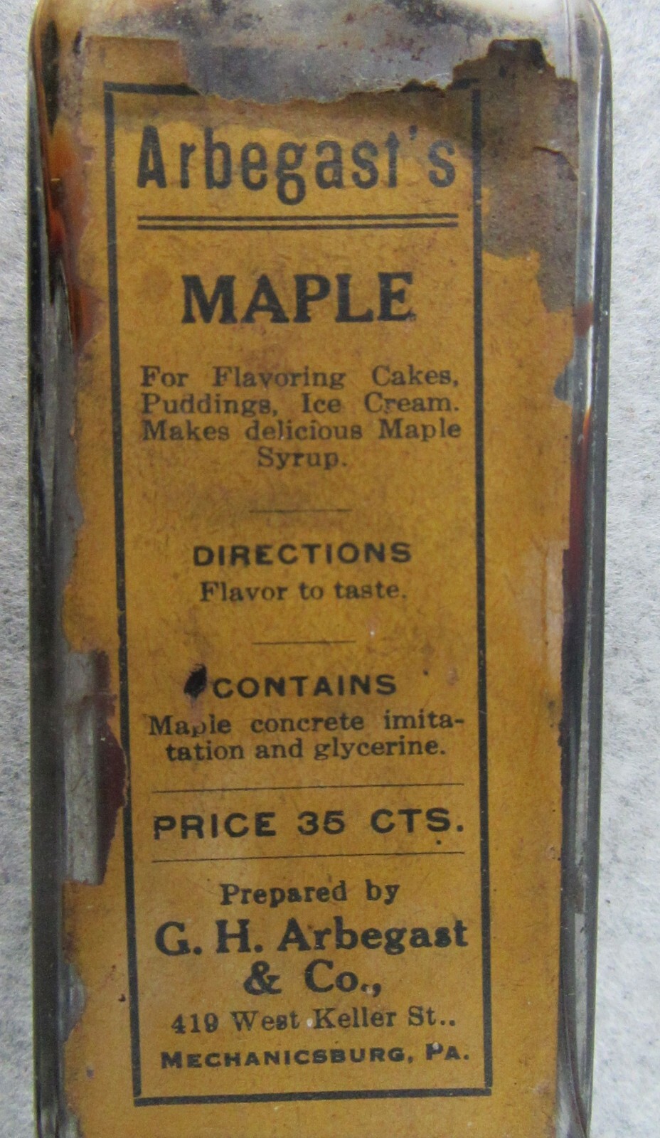 Antique G.H. Arbegast Arbegast\'s Maple Flavoring Food Bottle Mechanicsburg Pa Antique G.H. Arbegast Arbegast\'s Maple Flavoring Food Bottle Mechanicsburg Pa