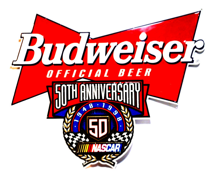 VTG 1948-1998 Budweiser NASCAR 50th Anniversary Metal Sign Official Beer