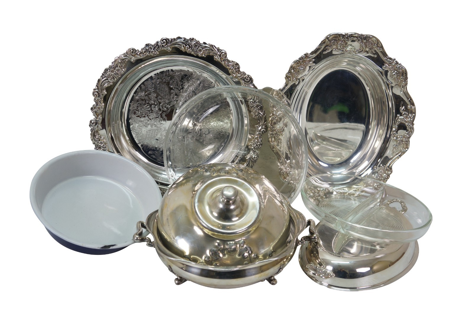 3 Vintage Silverplate Casserole Vegetable Serving Tureens Lidded Dishes w Insert