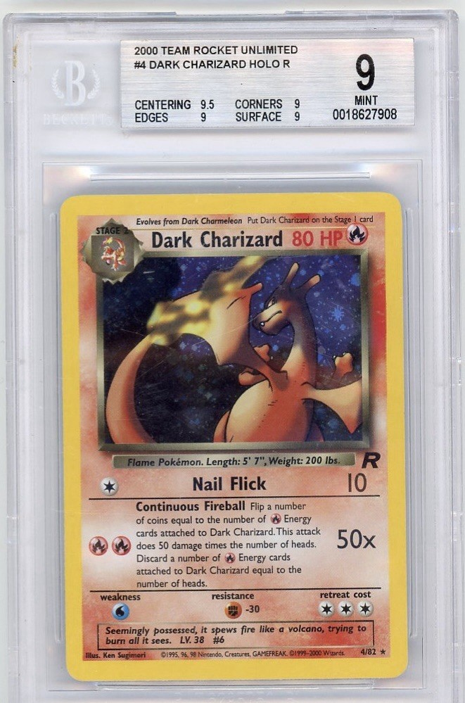 2000 Pokemon Team Rocket Unlimited Dark Charizard 4/82 Holo Rare BGS 9 Mint