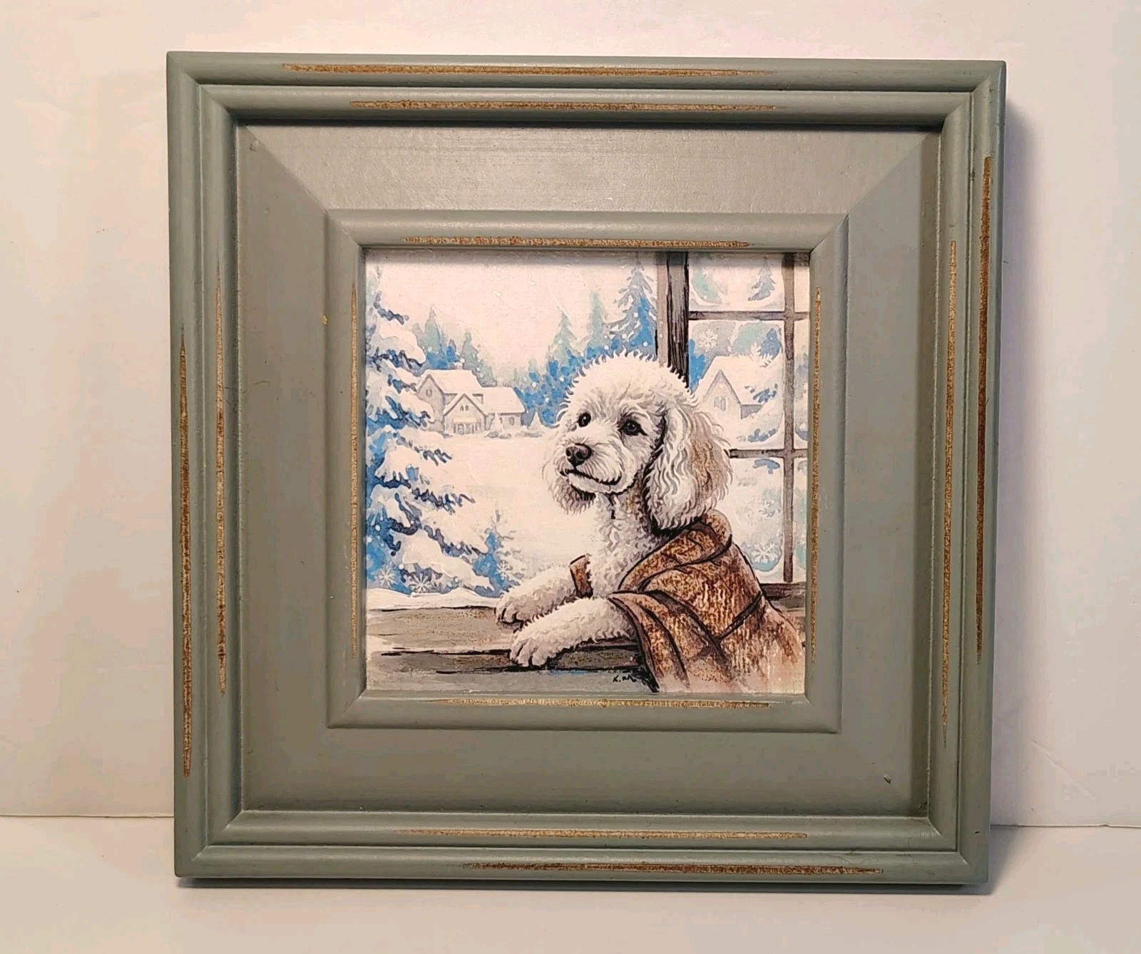 White Poodle Dog Winter Scene  4