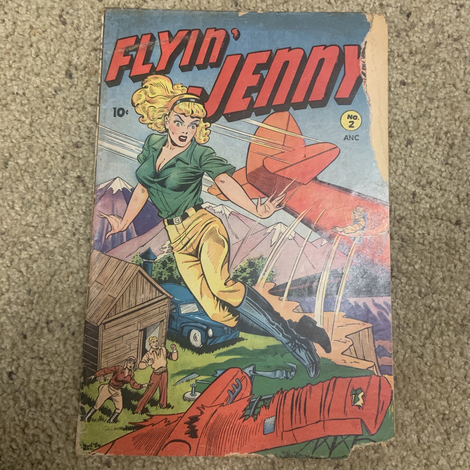 FLYIN’ JENNY #2  1947 GGA Headlights “Matt Baker Cover” Rare Blonde Final Issue