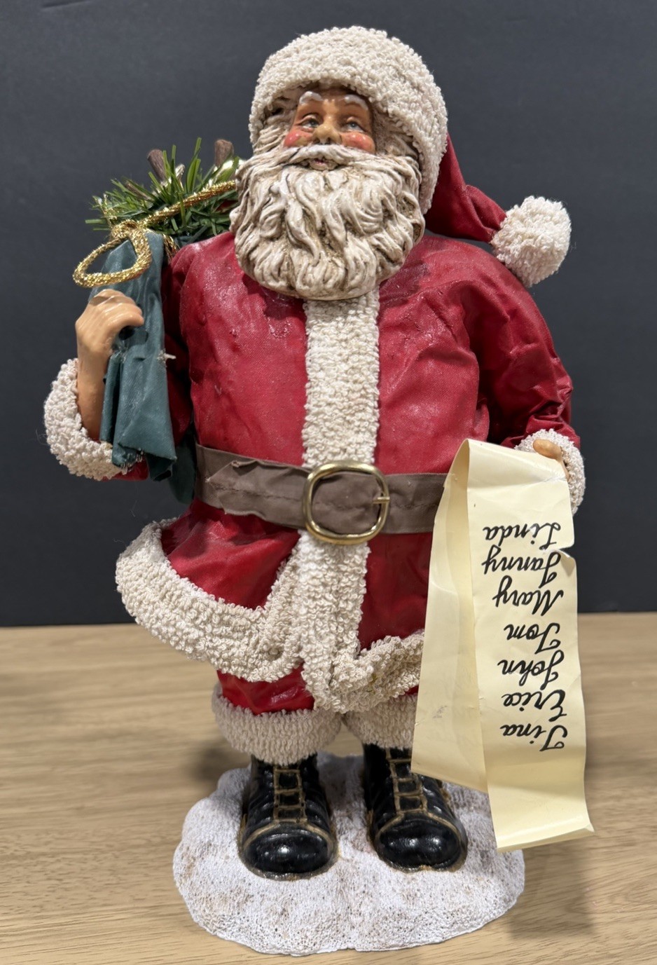 Vintage Kurt Adler KSA Fabriche Santa Figure w/ Gift Bag & List 11 3/4”