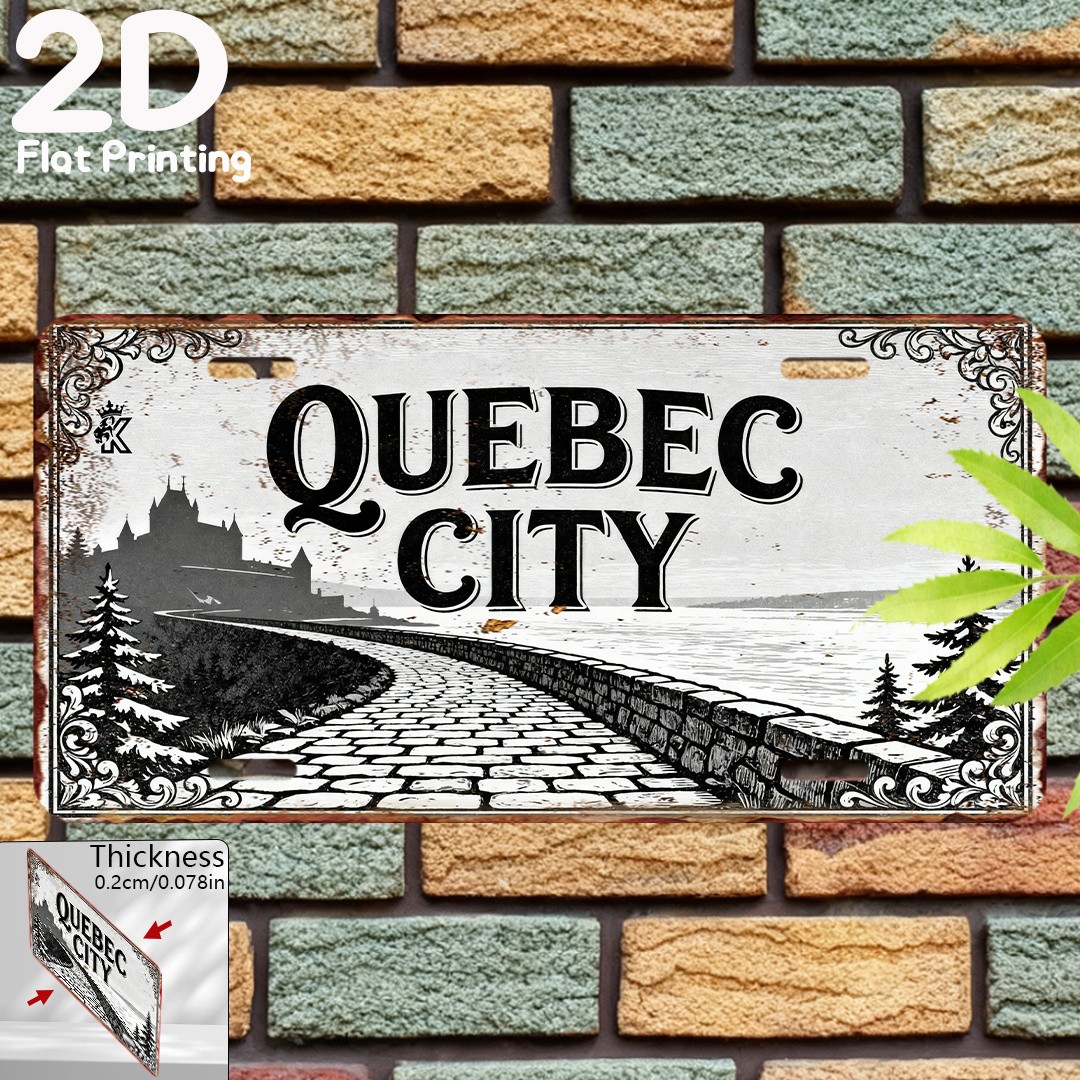 Vintage Aluminum Sign Quebec City Decorative Plaque 12x6 Inches Wall Art