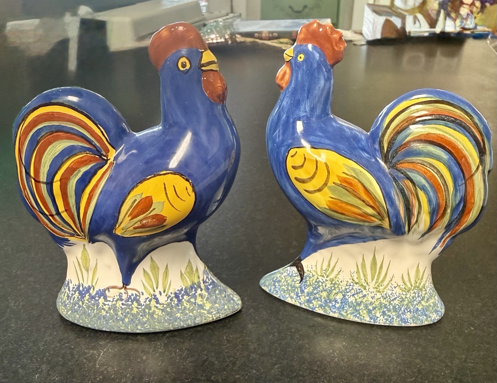 Set Of 2 H. B. Henriot Chanticleer Rooster Quimper Made In France Signed VTG