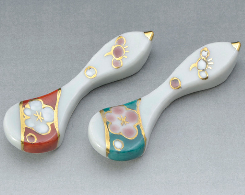 Kyo Kiyomizu yaki ware Japanese Chopstick rest Hashioki 2pcs Hisago ume Japan