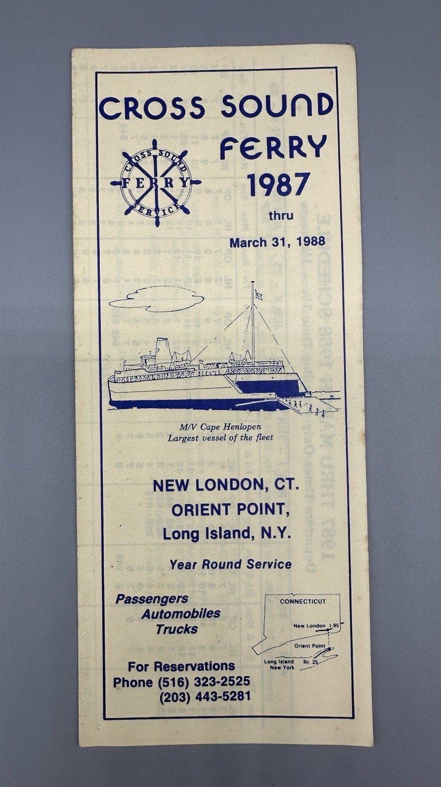 Cross Sound Ferry Schedule 1987 Connecticut Long Island Boat Boating Vintage New
