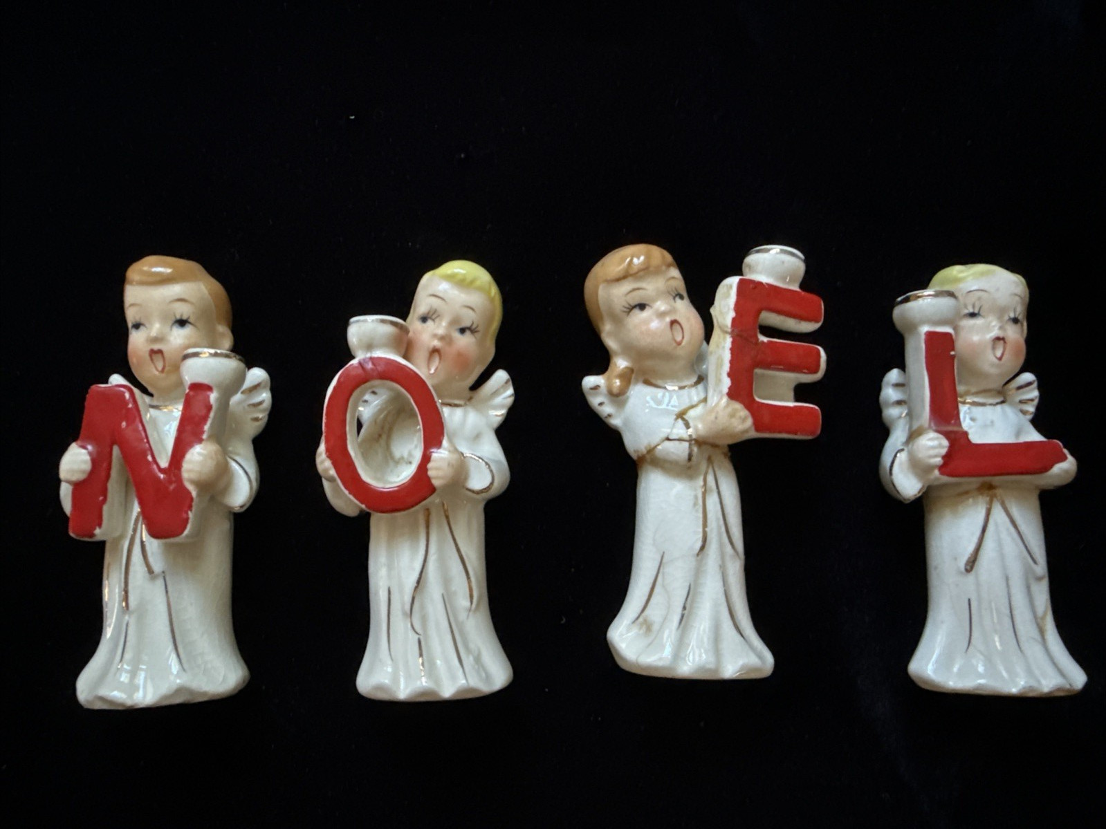 Vintage Relco Ceramic NOEL Angel Candle Holders  Japan Repaired