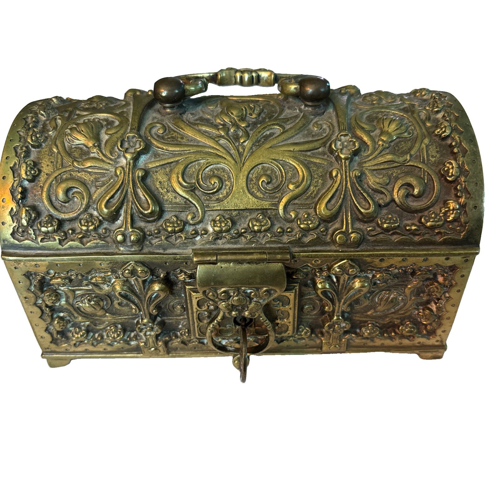 Antique Erhard & Sohne Art Nouveau Brass Jewelry Box /Casket with Original Key Antique Erhard & Sohne Art Nouveau Brass Jewelry Box /Casket with Original Key