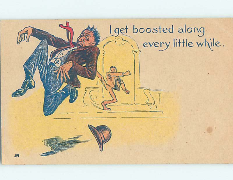 Pre-Linen comic MAN GETS KICKED IN THE BUTT AND LOSES HAT : clearance HL2581 Pre-Linen comic MAN GETS KICKED IN THE BUTT AND LOSES HAT : clearance HL2581