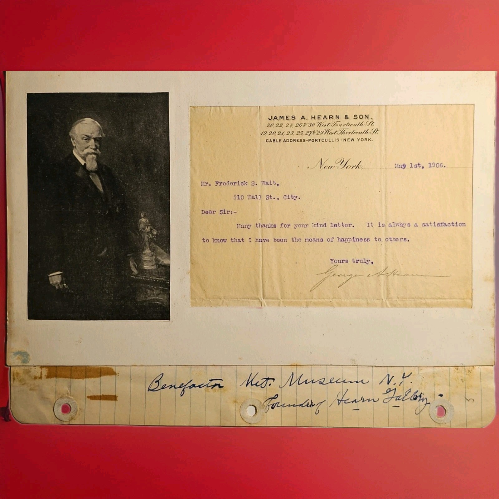 1906 George A. Hearn Signed Letter Met Museum Benefactor NYC Art Collector