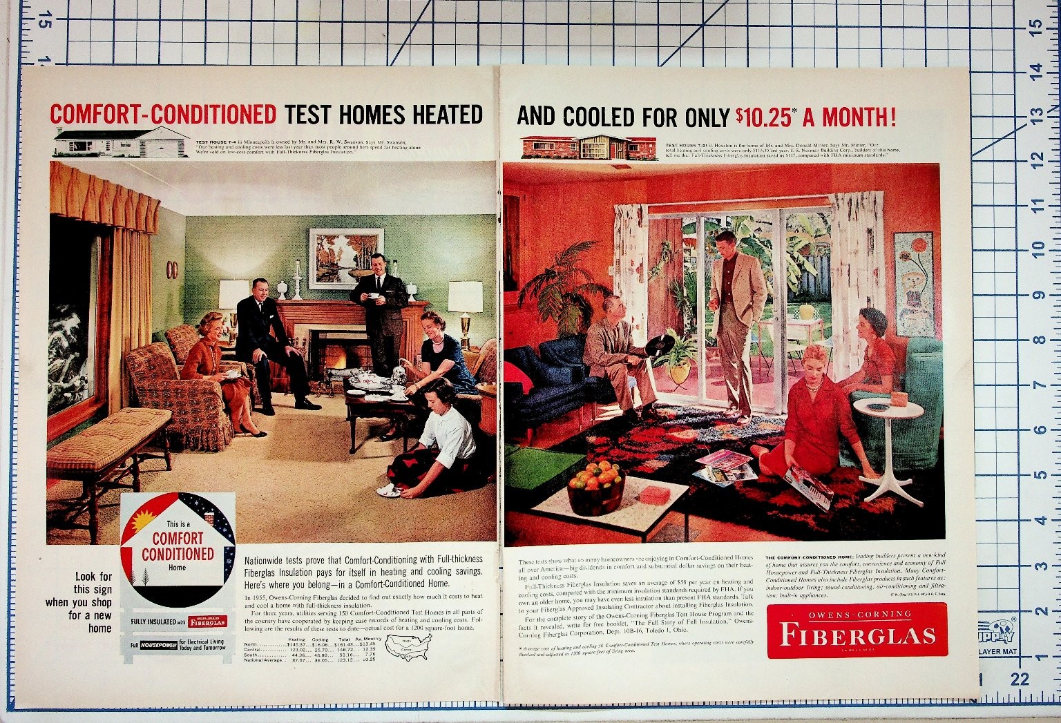 1950s Owens-Corning Fiberglas Ad Mid-Century Modern Home Living Vintage Print 1950s Owens-Corning Fiberglas Ad Mid-Century Modern Home Living Vintage Print