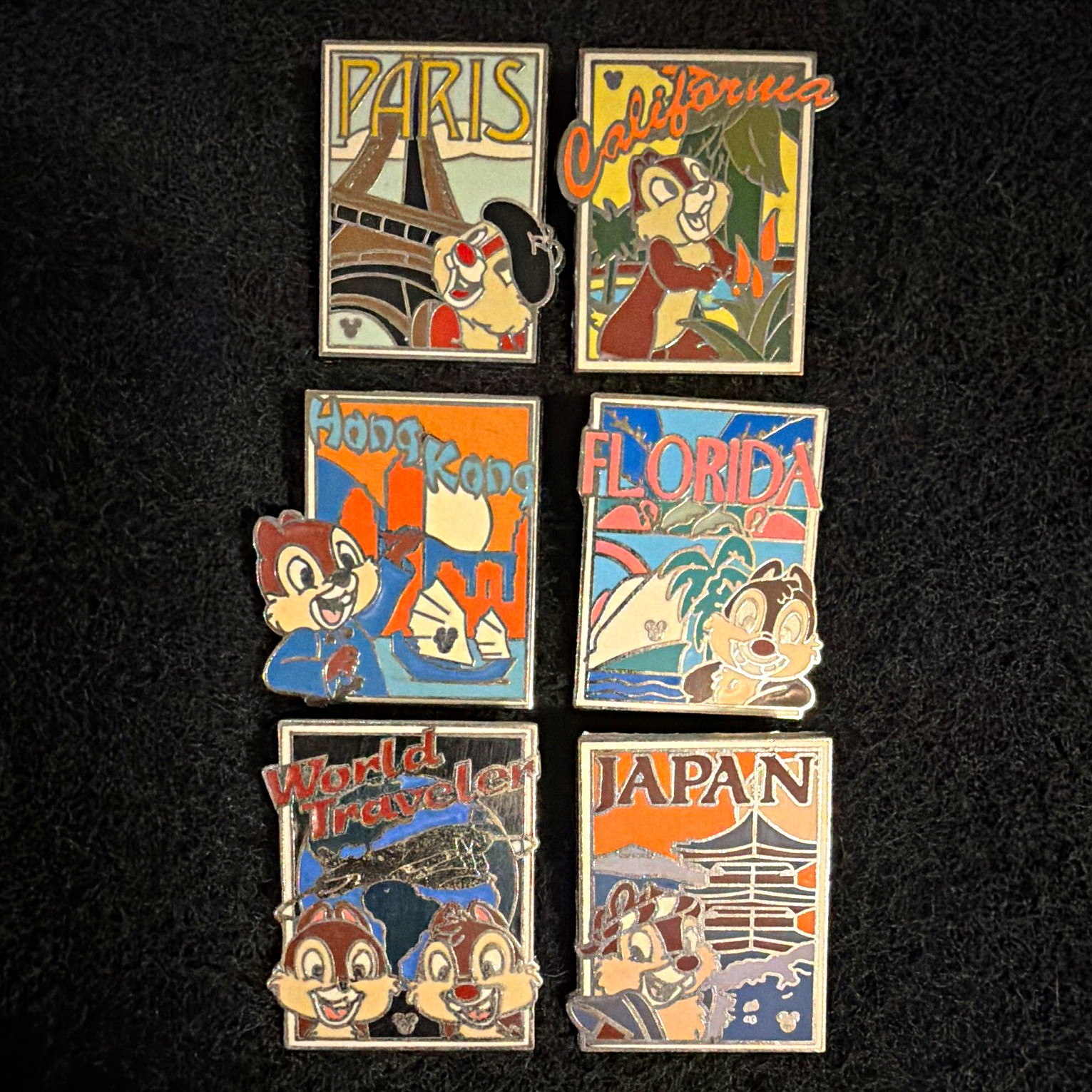 Disney Chip & Dale Hidden Mickey World Traveler Pin Complete Set (2016) Disney Chip & Dale Hidden Mickey World Traveler Pin Complete Set (2016)