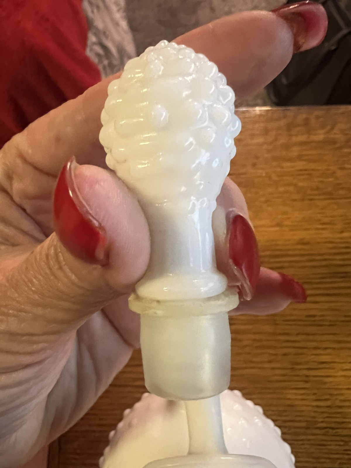 Vintage Avon White Hobnail Milk Glass Cruet Bath Oil Perfume Bottle With Stopper