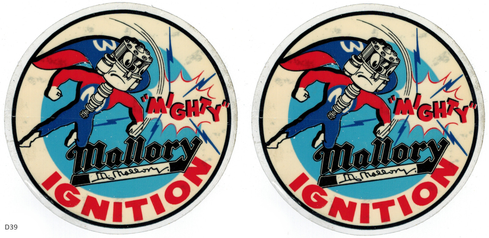 Mighty Mallory Ignition Decals FromThe 60\'s 2PC Reverse Style Decal  NOS